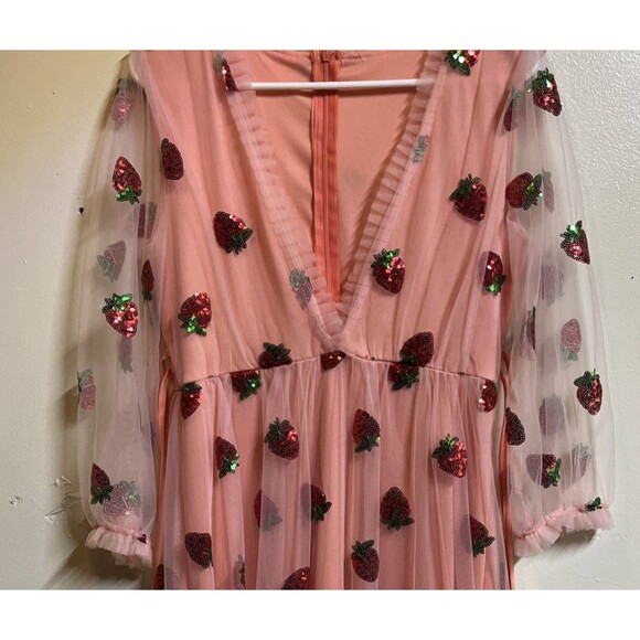 Handmade Regency Era Bridgerton Dress Large Strawberry Sequins Lace Maxi Pink - Picture 2 of 10